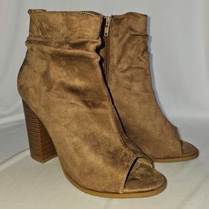 Taupe Suede Peep-Toe Slouch Bootie - Bella Marie